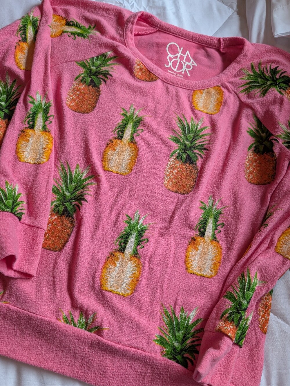 Chaser Pink Pineapple Print Long Sleeve Top